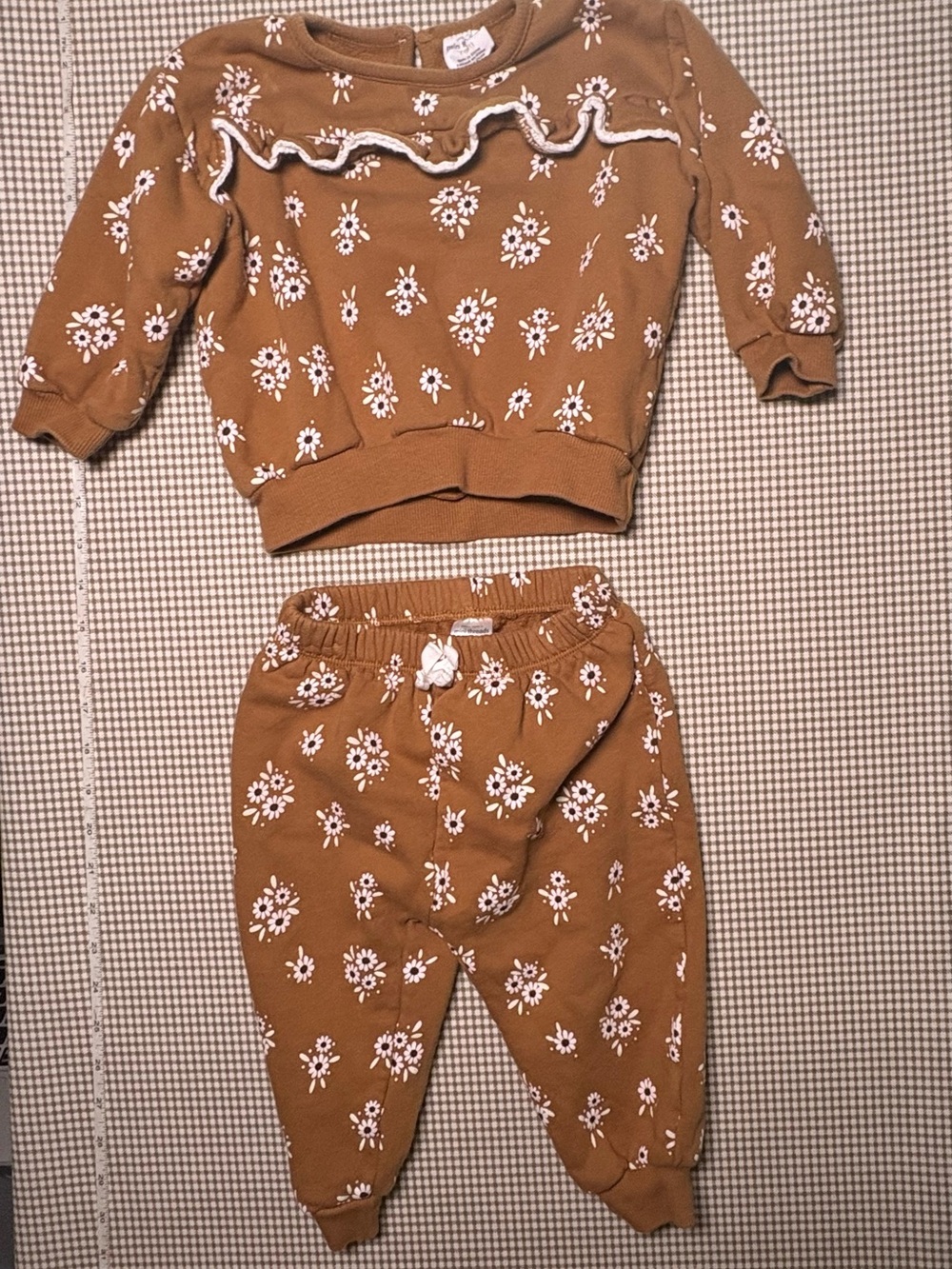 Petit Lem Mini Threads Brown Floral Ruffle Sweatshirt Set size 18 months